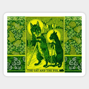 THE CAT AND THE FOX Forest Animals Yellow Green Floral Sticker